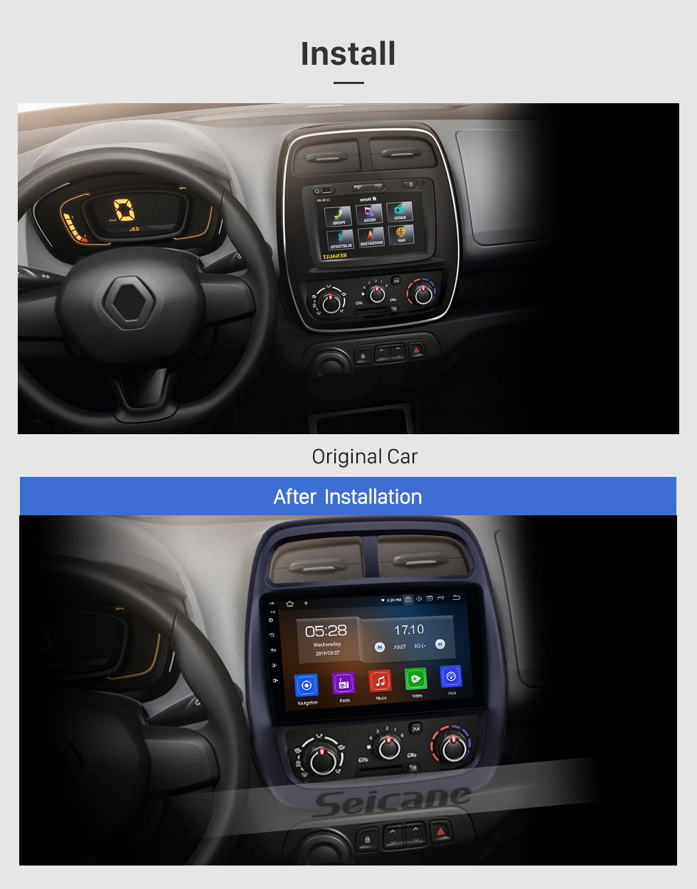 Seicane 2012-2017 Renault Kwid Android 11.0 9 pulgadas Navegación GPS Radio Bluetooth HD Pantalla táctil WIFI USB Carplay soporte Digital TV