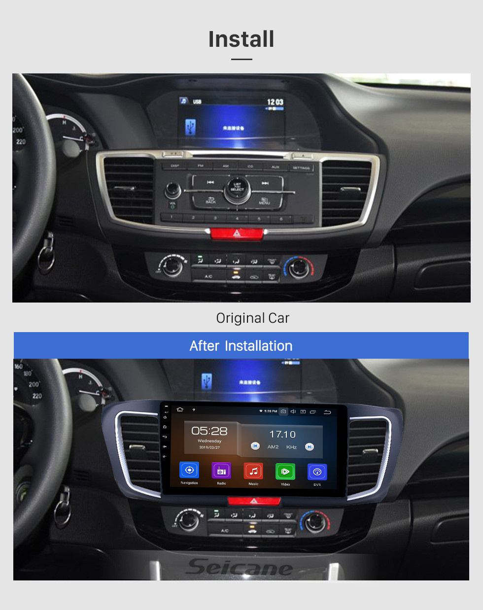 Seicane 10,1 Zoll Android 11.0 Radio für 2013 Honda Accord 9 Hochversion Bluetooth Touchscreen GPS Navigation Carplay USB Unterstützung OBD2 SWC