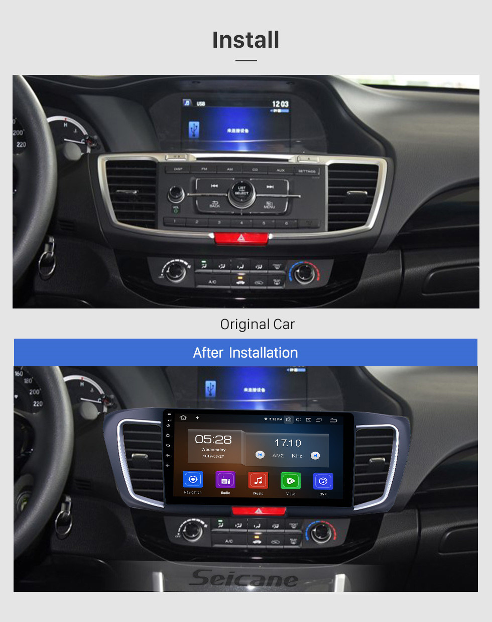 Seicane 10.1 pouces Android 11.0 Radio pour 2013 Honda Accord 9 Version haute Bluetooth à écran tactile Navigation GPS Prise en charge USB Support OBD2 SWC