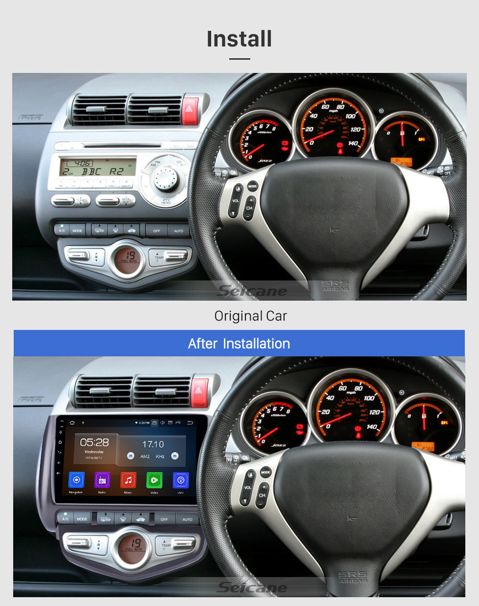 Seicane HD Touchscreen 2006 Honda Jazz Cidade Auto AC RHD Android 11.0 9 polegada Navegação GPS Rádio Bluetooth Carplay suporte DAB + OBD2