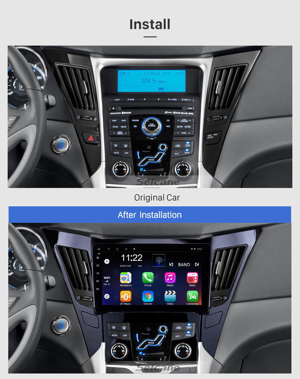 Seicane Android 11.0 9 polegadas GPS Navigation Radio para 2011-2015 Hyundai Sonata 8 com HD Touchscreen Carplay USB suporte a Bluetooth DVR DAB +