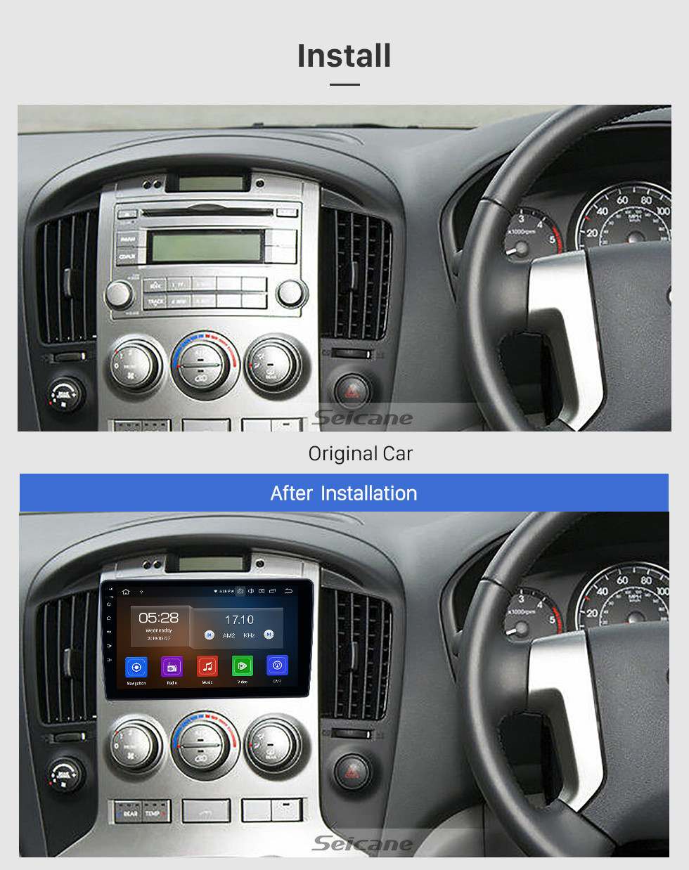 Seicane Android 11.0 9 pouces radio de navigation GPS pour Hyundai H1 2010-2014 avec écran tactile HD Carplay USB Bluetooth support DVR Digital TV