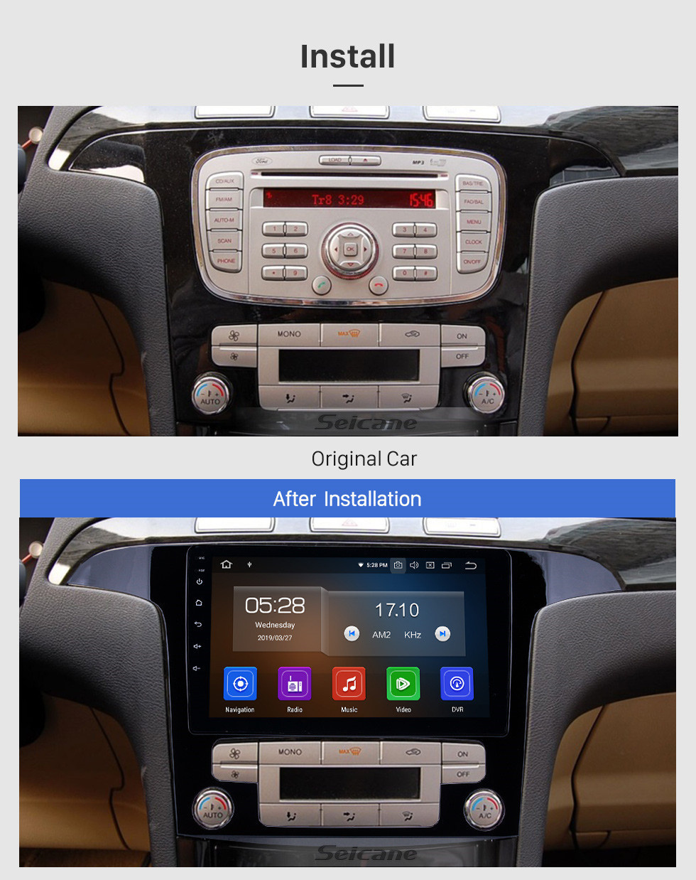 Seicane Radio de navigation GPS avec Android 11.0 de 9 pouces pour Ford S-Max 2007-2008, climatisation automatique avec écran tactile HD, prise en charge de Carplay AUX Bluetooth, système TPMS