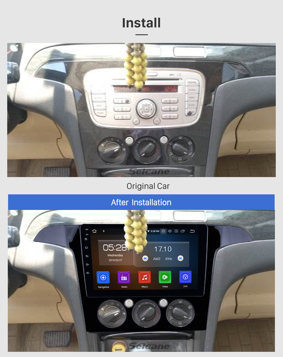 Seicane Android 11.0 Radio de navegación GPS de 9 pulgadas para 2007-2008 Ford S-Max Manual A / C con pantalla táctil HD Carplay Bluetooth compatible con TV digital