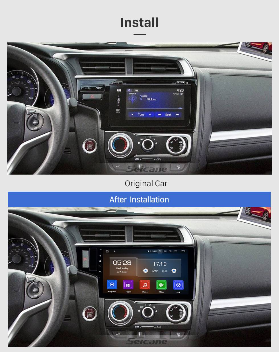 Seicane 10,1 pouces Android 11.0 Radio pour 2013-2015 Honda Fit LHD avec écran tactile AUX Bluetooth Navigation GPS Prise en charge de Carplay SWC