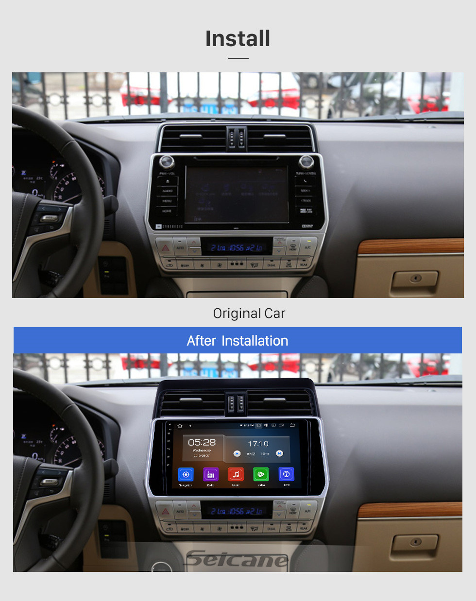 Seicane 10,1 pouces Android 11.0 Radio de navigation GPS pour 2018 Toyota Prado Bluetooth HD écran tactile AUX Carplay support caméra de recul