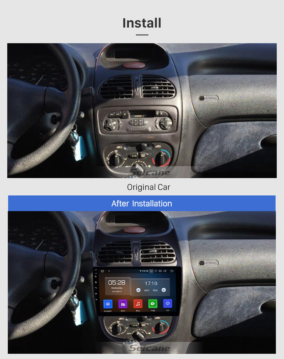 Seicane Radio de navegación GPS Android 12.0 de 9 pulgadas para Peugeot 206 2000-2016 con pantalla táctil HD Carplay AUX Bluetooth compatible con 1080P