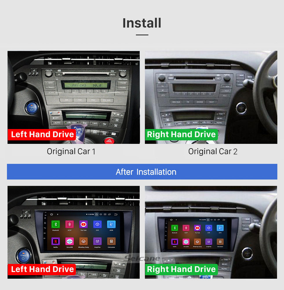 Seicane Android 11.0 9 Zoll GPS Navigationsradio für 2009-2013 Toyota Prius RHD mit HD Touchscreen Carplay Bluetooth Unterstützung Digital TV