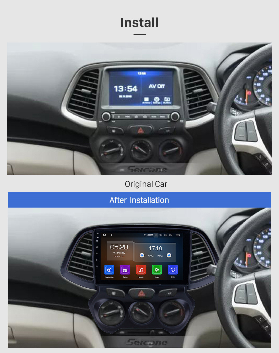 Seicane 2018 Hyundai Santro / Atos Android 11.0 Radio de navigation GPS 9 pouces avec Bluetooth HD à écran tactile WIFI USB Support Carplay DAB + TPMS