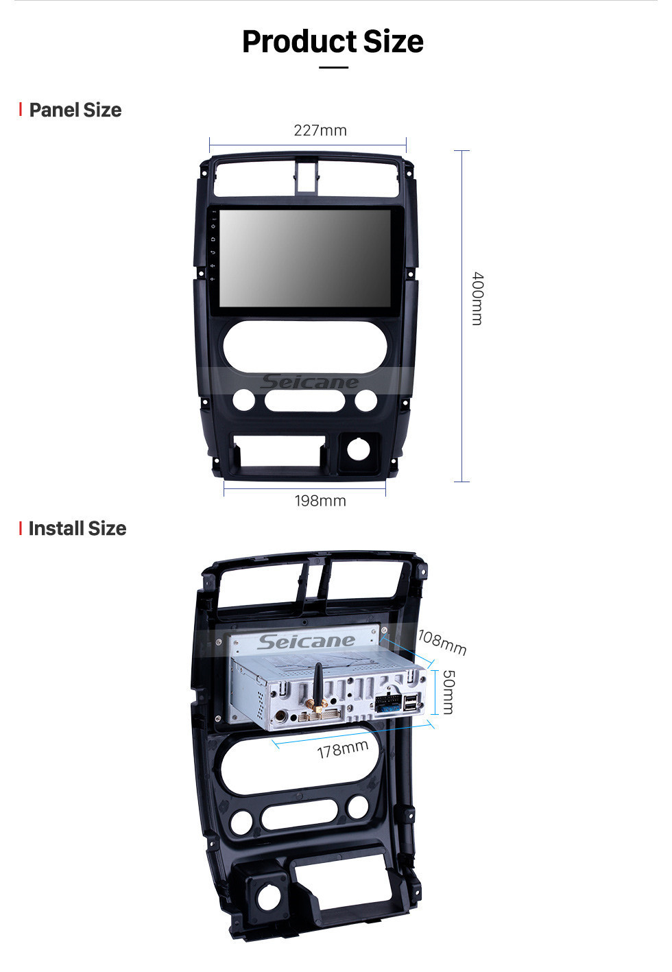 Seicane Сенсорный экран HD 2007-2012 Suzuki JIMNY Android 12.0 Радио GPS Автомобильная стереосистема Bluetooth Музыка MP3 ТВ-тюнер AUX Управление рулевым колесом Поддержка USB Камера заднего вида CD DVD-плеер