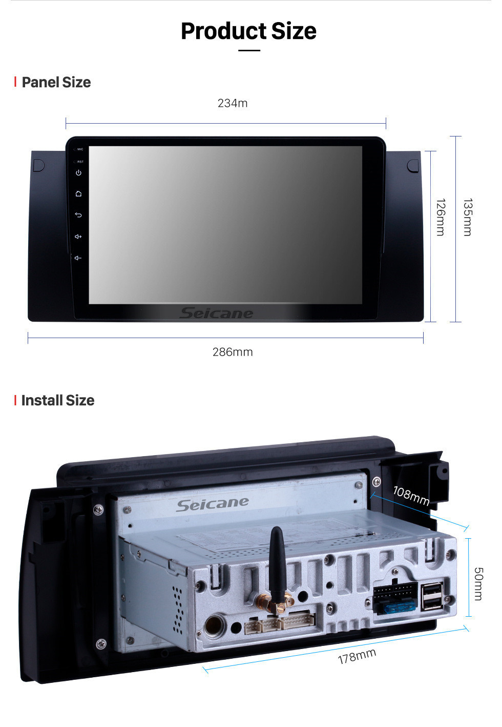 Seicane HD Touchscreen 1995-2003 BMW 5er E39 / X5 E53 Android 11.0 9 Zoll GPS Navigationsradio Bluetooth Carplay Unterstützung OBD2 DVR