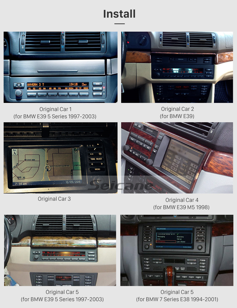 Seicane Android 11.0 Pantalla táctil HD de 9 pulgadas para 1995-2003 BMW 5 Series E39 / X5 E53 Radio Sistema de navegación GPS Bluetooth Carplay compatible con OBD2 DVR