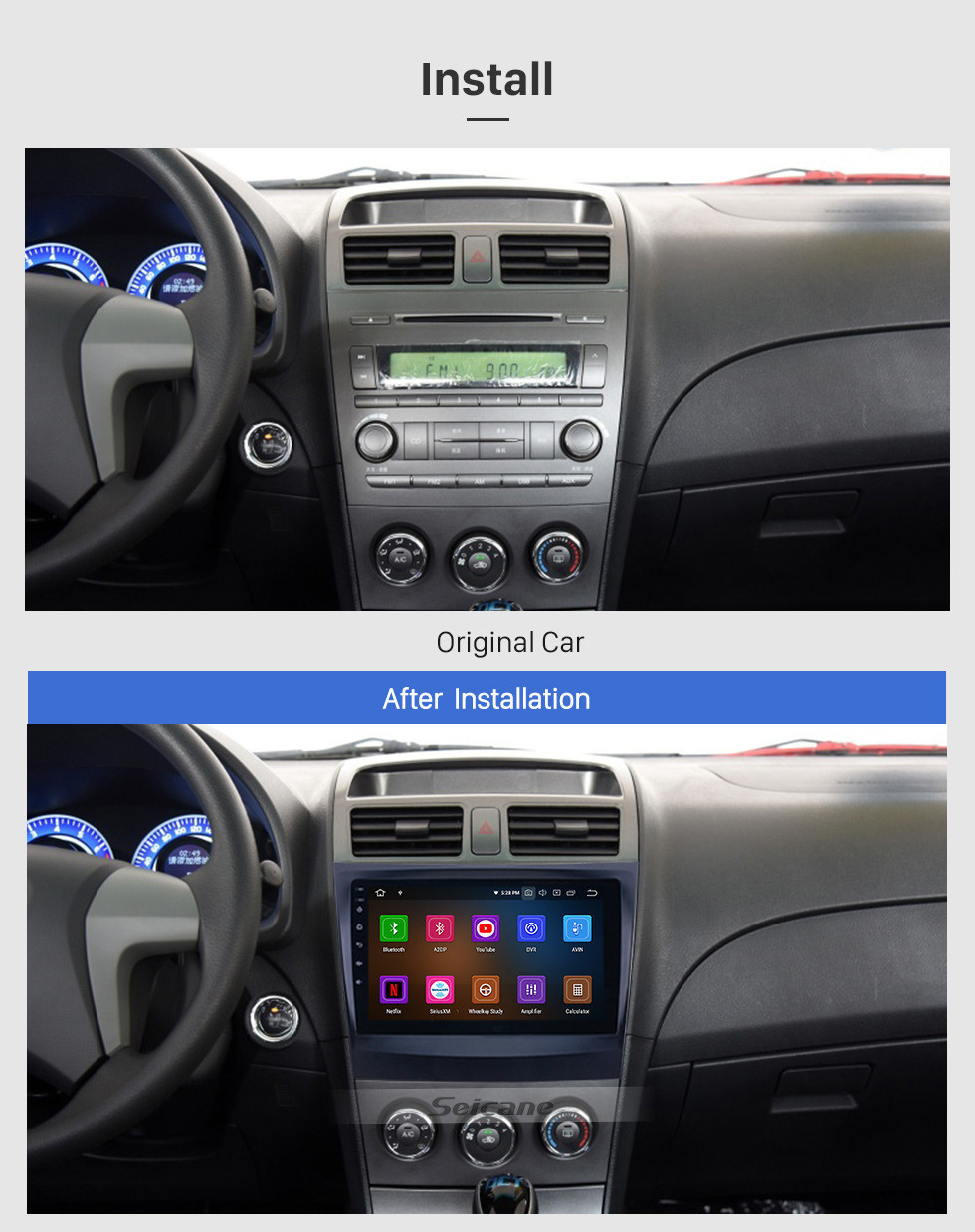 Seicane 2014-2015 BYD L3 Android 11.0 9-дюймовый GPS-навигация Радио Bluetooth HD с сенсорным экраном USB Поддержка Carplay DVR DAB + SWC