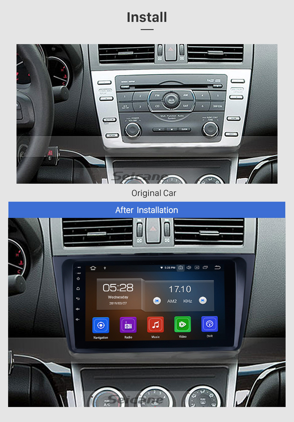 Seicane 9 pouces Radio GPS Navigation Android 11.0 pour MAZDA 6 Ruiyi / Ultra 2008-2015 avec système audio Bluetooth 3G WIFI USB 1080P Mirror Link support OBD2 CD DVD Player