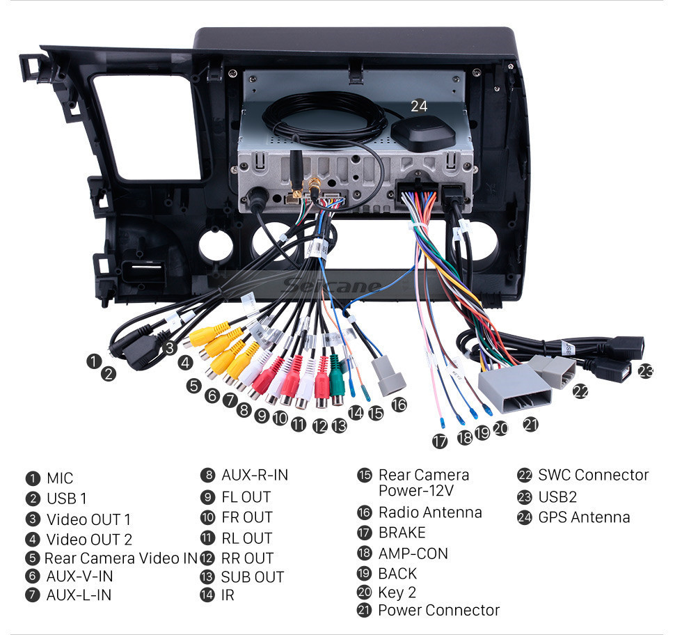 Seicane All-in-One 10,1 Zoll Android 11.0 Radio-Entfernung für 2006-2011 Honda Civic RHD GPS-Headunit 1024 * 600 Kapazitiver Multitouch-Bildschirm Bluetooth-Musik MP3-Spiegelverbindung OBD2 AUX 3G WiFi HD 1080P