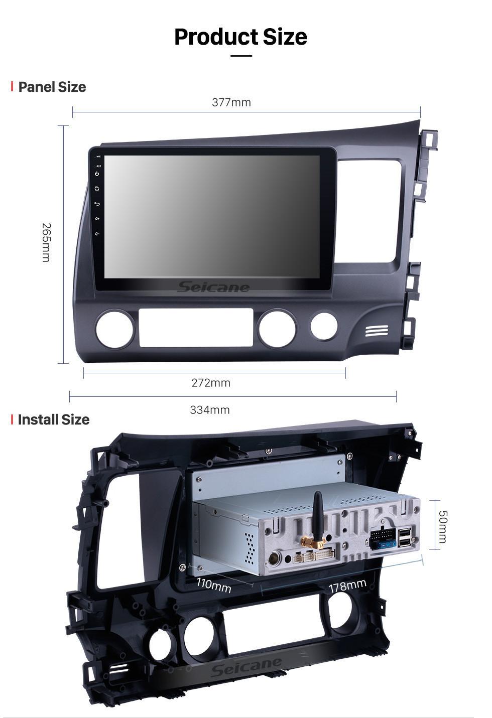 Seicane All-in-One 10,1 Zoll Android 11.0 Radio-Entfernung für 2006-2011 Honda Civic RHD GPS-Headunit 1024 * 600 Kapazitiver Multitouch-Bildschirm Bluetooth-Musik MP3-Spiegelverbindung OBD2 AUX 3G WiFi HD 1080P