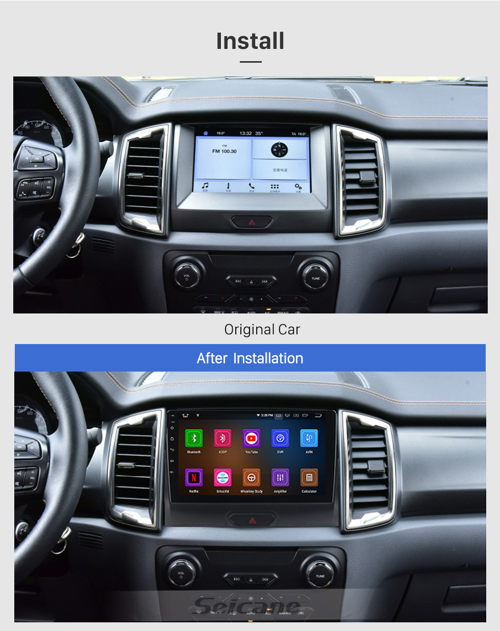 Seicane HD Touchscreen 9 Zoll Android 11.0 Für 2018 Ford RANGER Radio GPS Navigationssystem Bluetooth Carplay Unterstützung Backup-Kamera