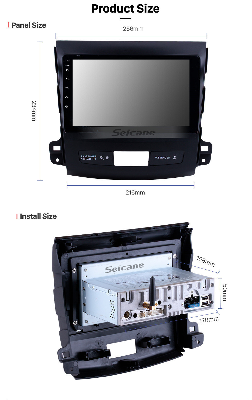 Seicane 9 pulgadas Android 11.0 Radio de pantalla táctil Bluetooth Sistema de navegación GPS para Mitsubishi OUTLANDER 2006-2014 Soporte TPMS DVR OBD II USB SD 3G WiFi Cámara trasera Control del volante HD 1080P Video AUX