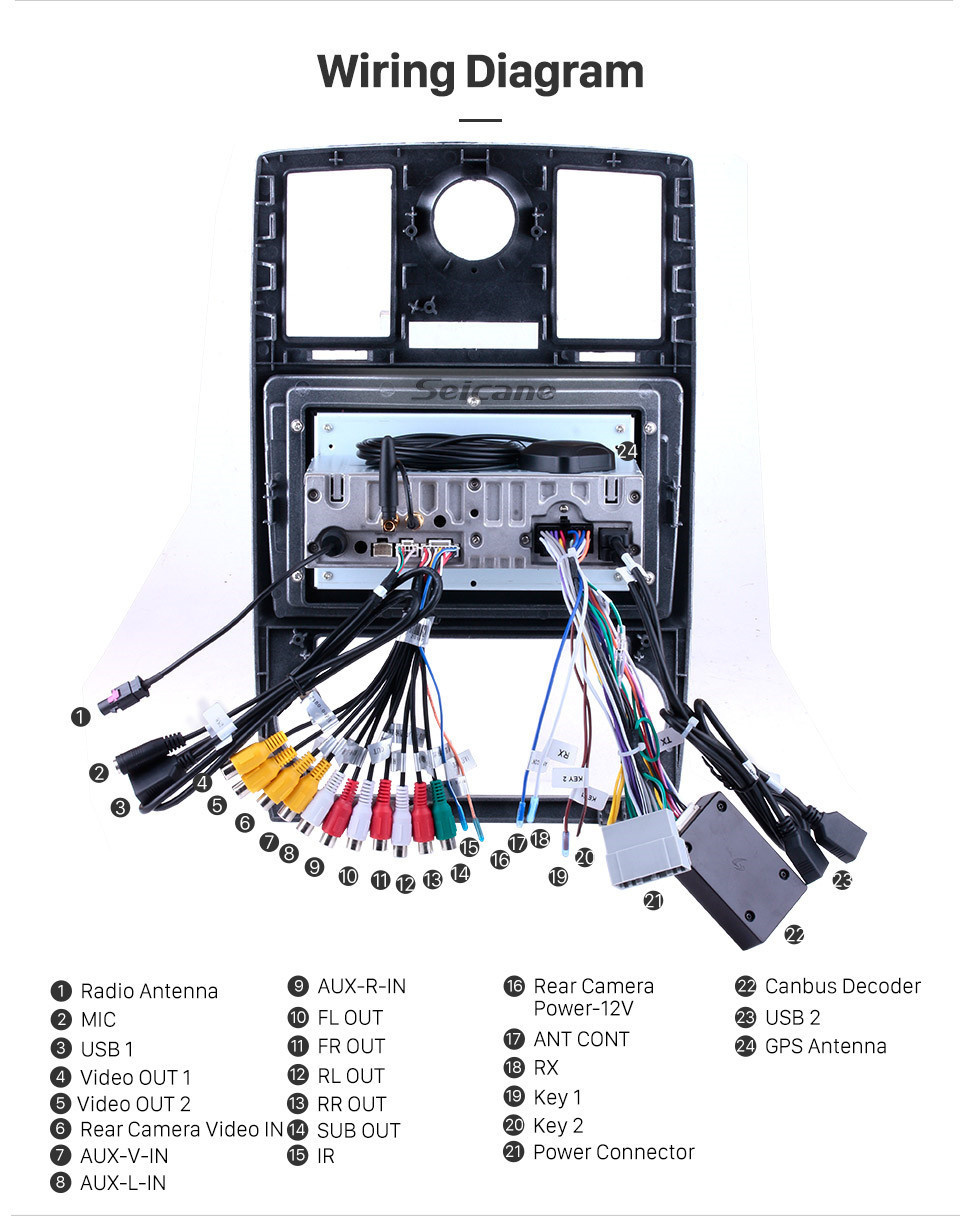 Seicane 2004 2005 2006 2007 2008 Chrysler Aspen 300C 9 pulgadas Android 11.0 Sistema de navegación GPS Radio automática 1080P HD Pantalla táctil Soporte Bluetooth OBDII DVR Cámara retrovisora de respaldo TV WIFI