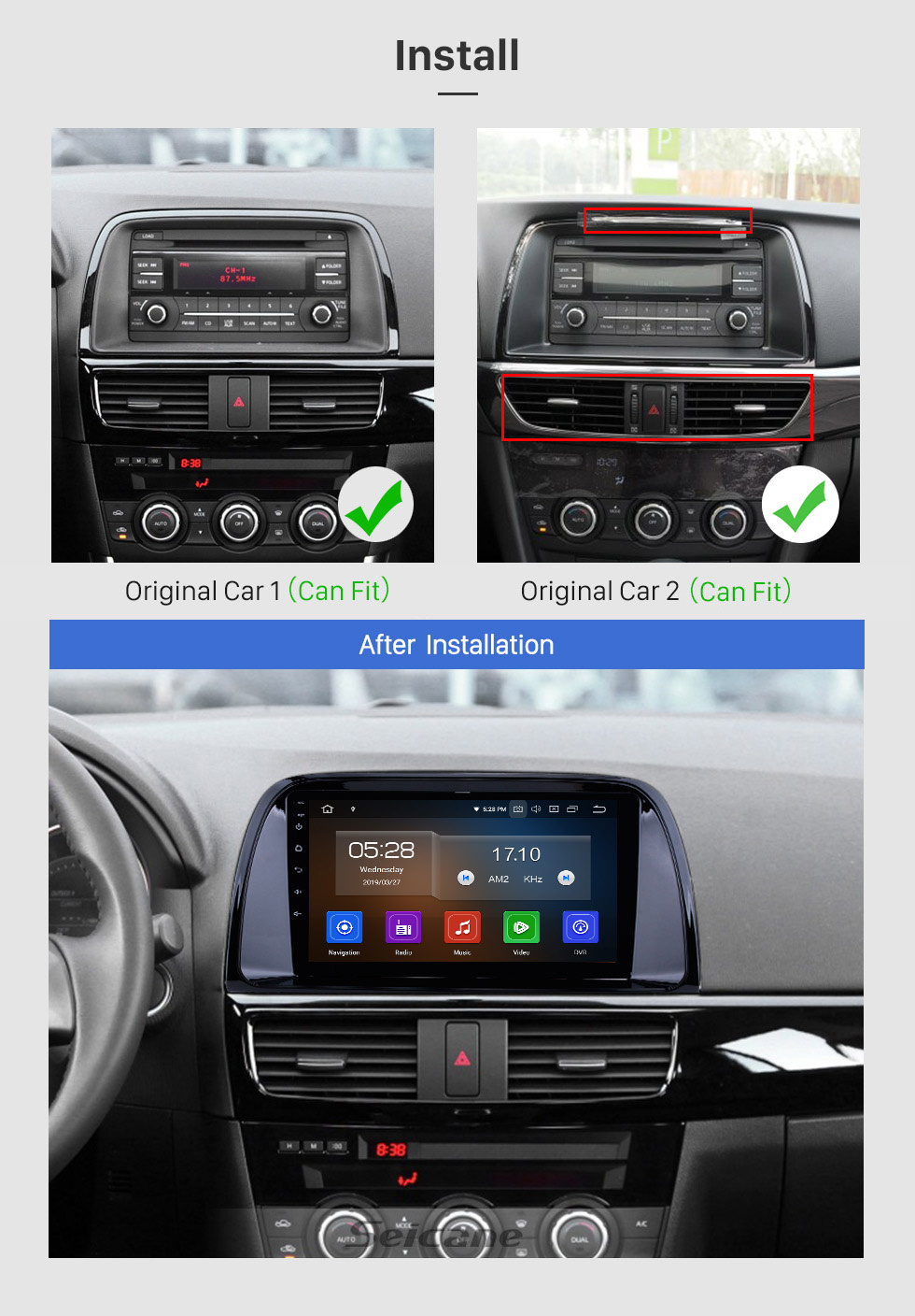 Seicane 9 Inch OEM Android 11.0 Radio GPS Navigation system For 2012 2013 2014 2015 MAZDA CX-5 with Bluetooth Capacitive Touch Screen TPMS DVR OBD II Rear camera AUX  WiFi HD 1080P Video Headrest Monitor Control USB SD 