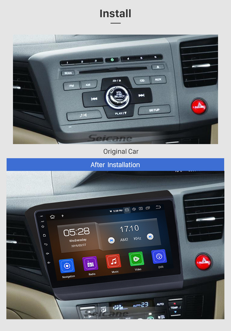 Seicane pour 2012 Honda Civic conduite à droite voiture Navigation GPS Android 11.0 HD écran tactile 9 pouces Radio commande au volant Bluetooth musique 4G Wifi USB support OBD2 lecteur DVD