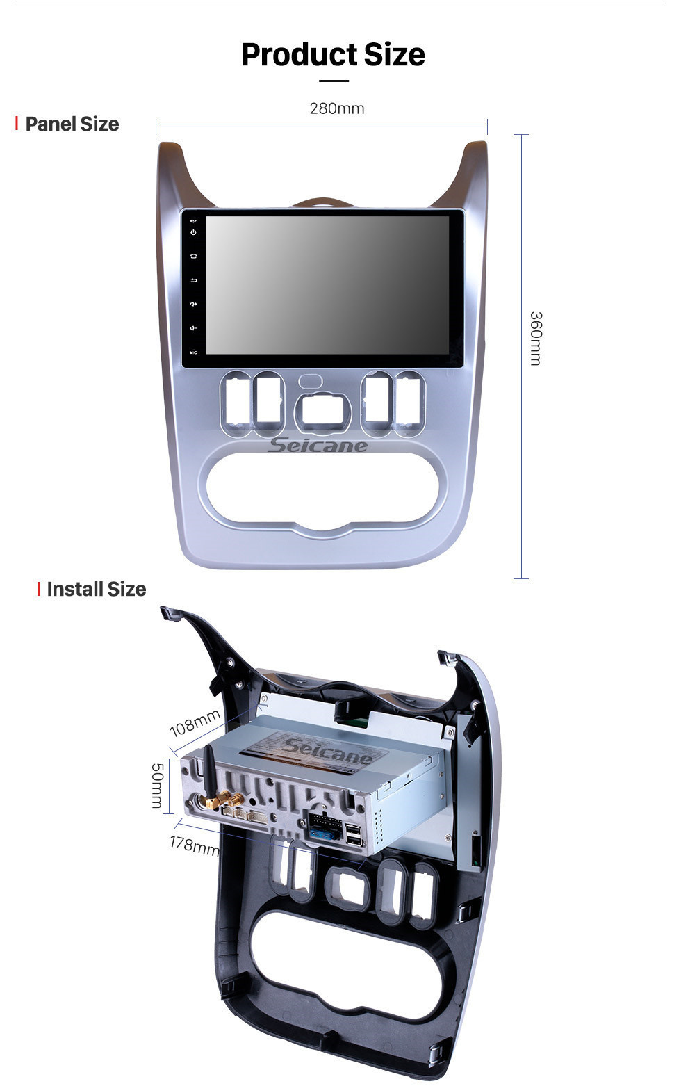 Seicane 9 pulgadas 1024 * 600 Radio con pantalla táctil para 2008-2012 RENAULT Duster Logan Android 11.0 Sistema de navegación GPS Bluetooth 4G WIFI OBD2 DVR Cámara de visión trasera Control del volante Enlace del espejo