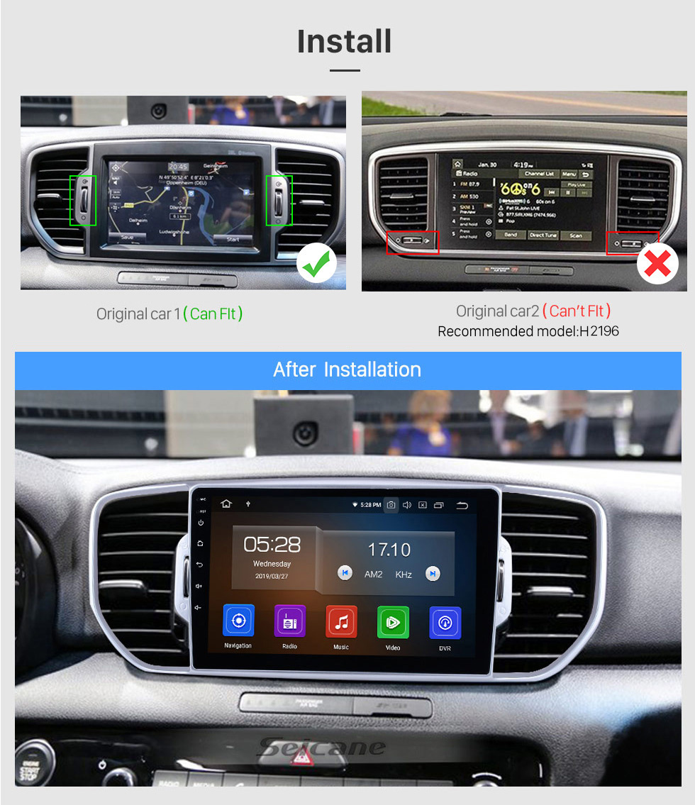 Seicane 9 pouces Android 11.0 pour 2016-2017 Kia KX5 Radio Système de navigation GPS Écran tactile Wifi Bluetooth Mirror Link OBD2 DAB + DVR Commande au volant Caméra de recul