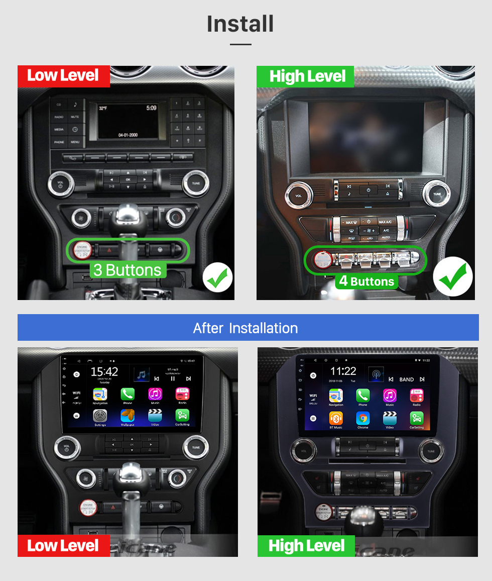 Seicane Pantalla táctil Android 12.0 HD de 9 pulgadas para 2015-2018 Ford Mustang Low Radio Sistema de navegación GPS con WIFI Soporte Bluetooth Carplay Control del volante DVR OBD 2