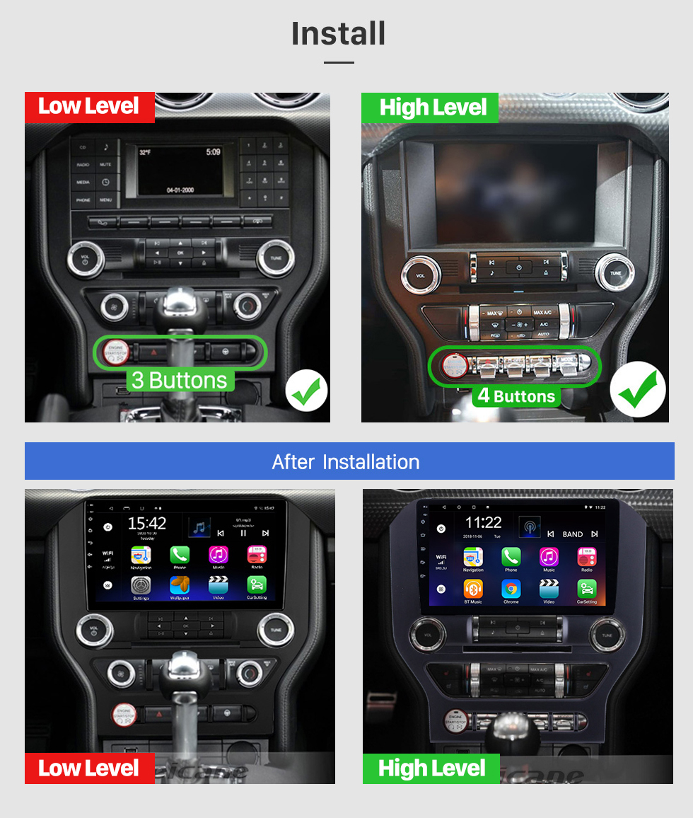Seicane 9 Zoll Android 12.0 HD Touchscreen für 2015-2018 Ford Mustang Radio GPS Navigationssystem mit WIFI Bluetooth Unterstützung Carplay Lenkradsteuerung DVR OBD2