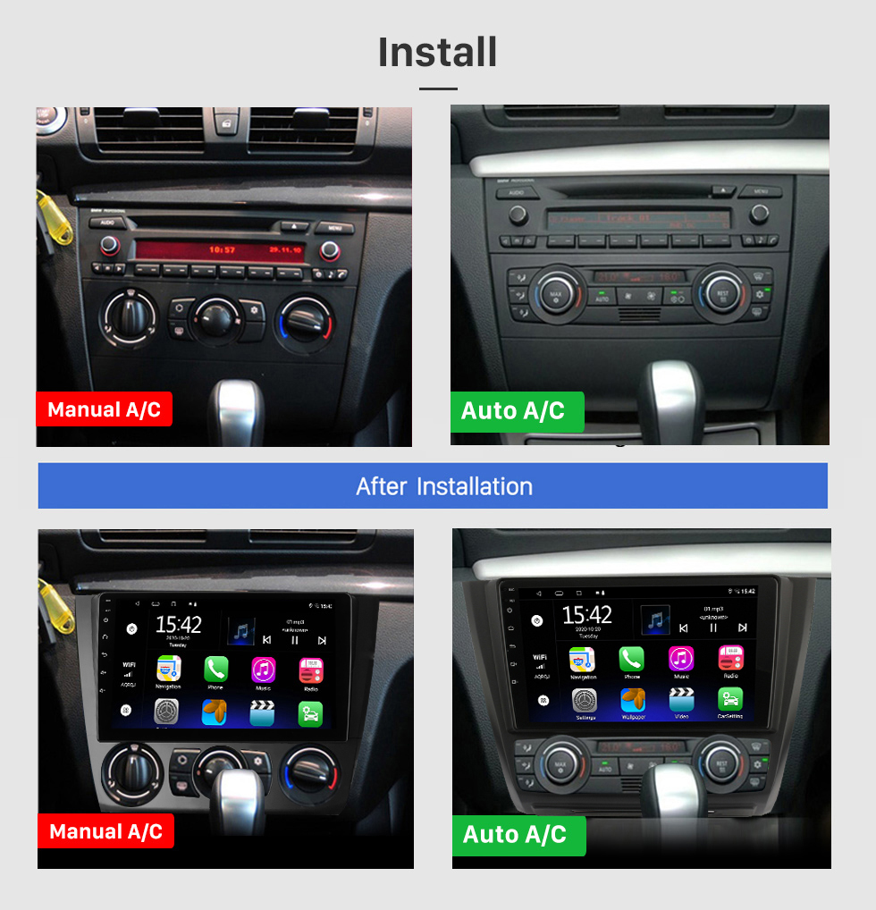 Seicane Para 2004-2012 BMW 1 Serie E81 E82 116i 118i 120i 130i Radio Android 13.0 HD Pantalla táctil Sistema de navegación GPS de 9 pulgadas con soporte Bluetooth Carplay DVR