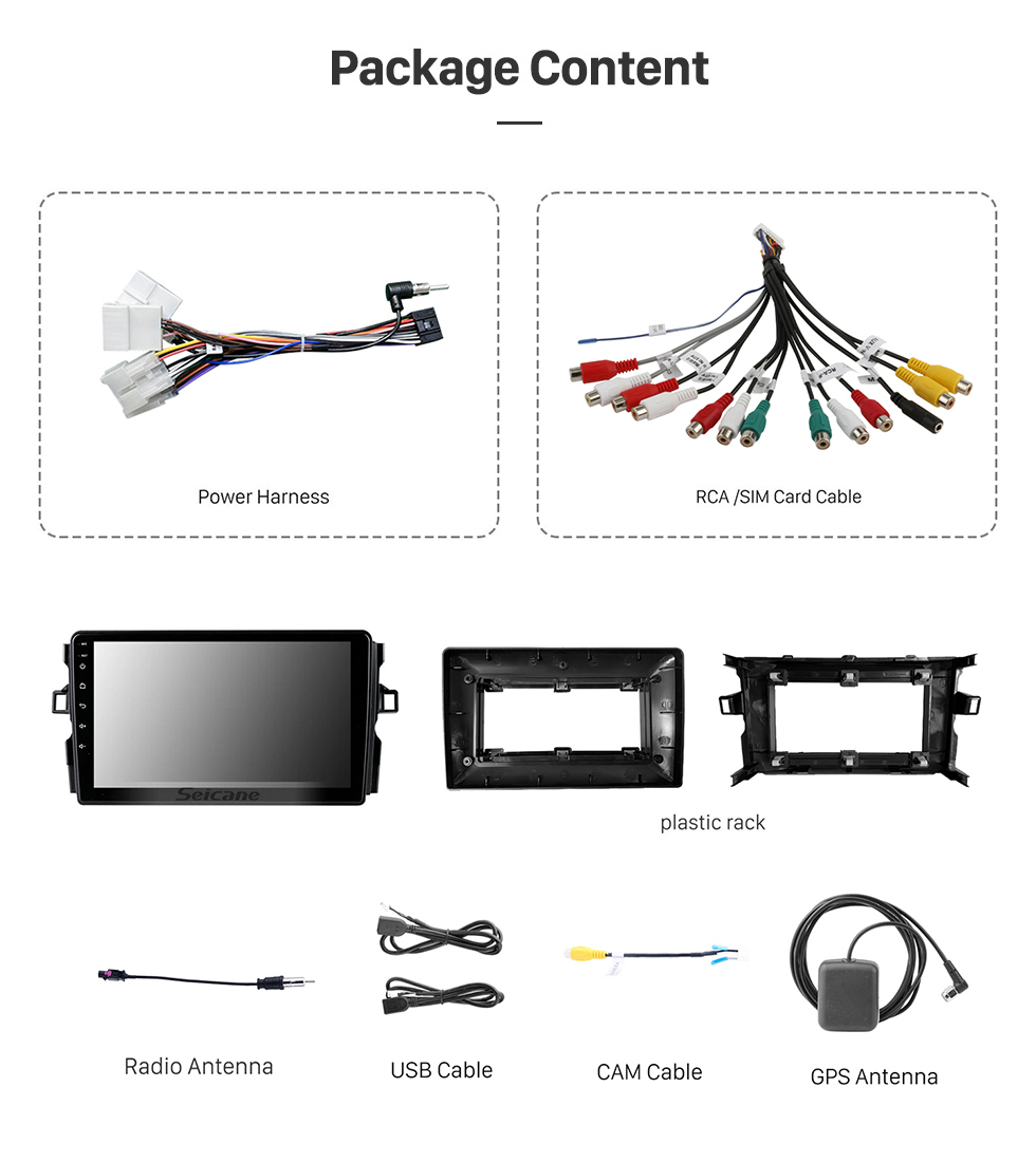 Seicane 9 Zoll Android 12.0 für 2006 2007-2011 TOYOTA AURIS Stereo GPS Navigationssystem mit Bluetooth OBD2 DVR TPMS Rückfahrkamera