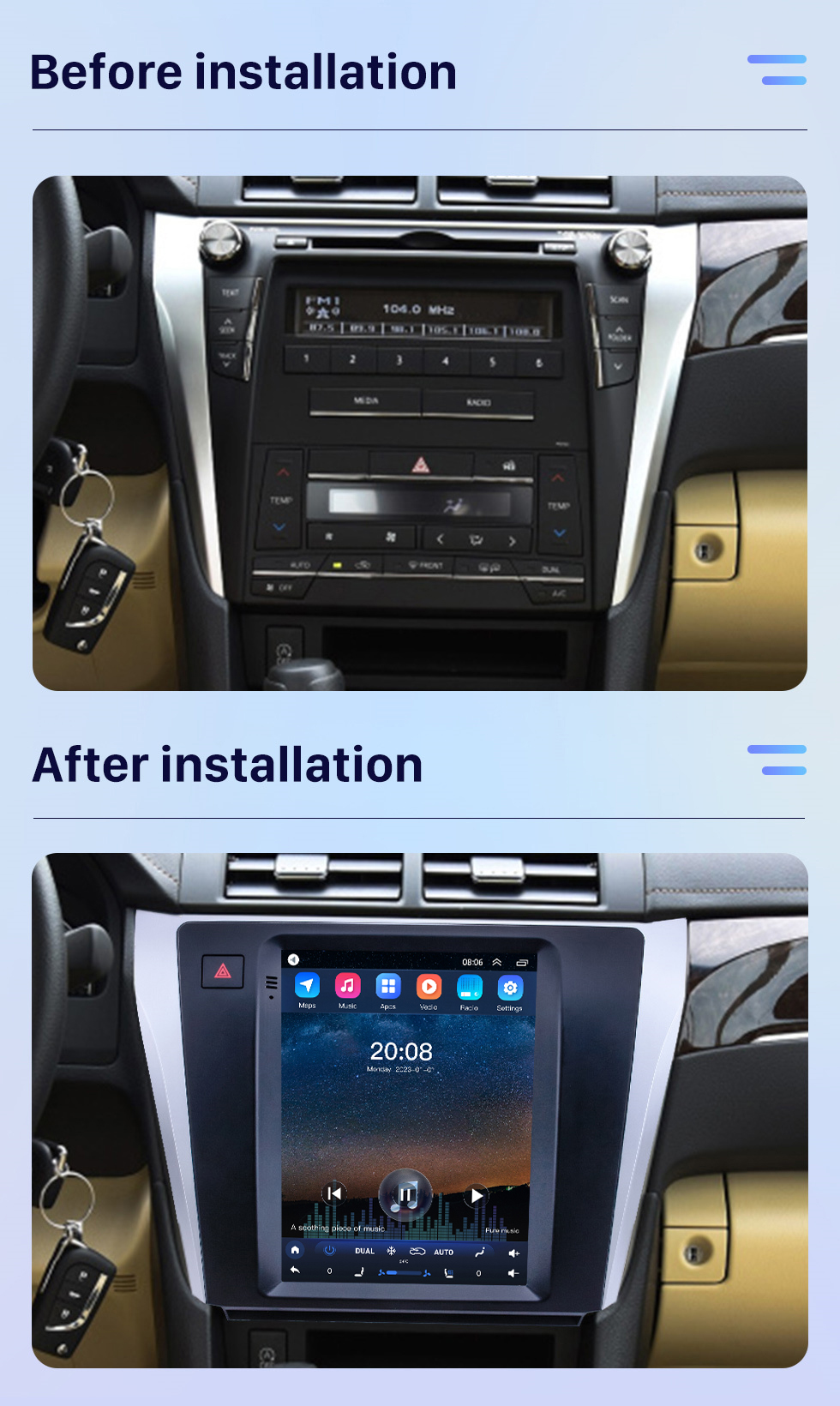 Seicane Radio de navegación GPS Android 10.0 de 9.7 pulgadas para Toyota Camry 2015-2017 con pantalla táctil HD Bluetooth AUX compatible con Carplay OBD2