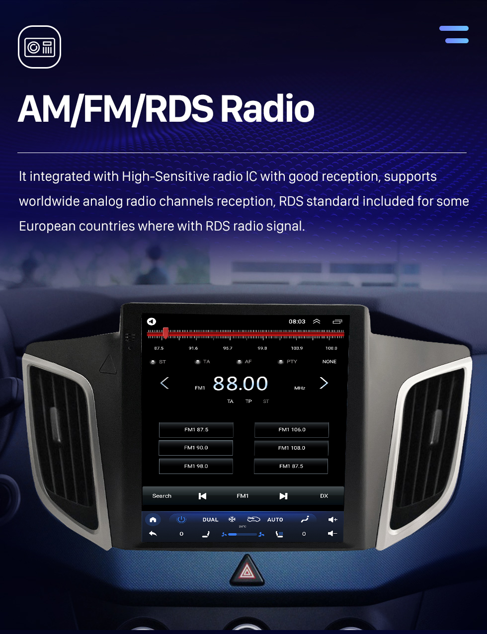 Seicane 9,7 pouces Android 10.0 HD Radio à écran tactile pour 2014 2015 Hyundai IX25 Système de navigation GPS Bluetooth Musique Wifi Prise en charge USB AUX DVR Lecteur DVD OBD2 SWC Caméra de recul