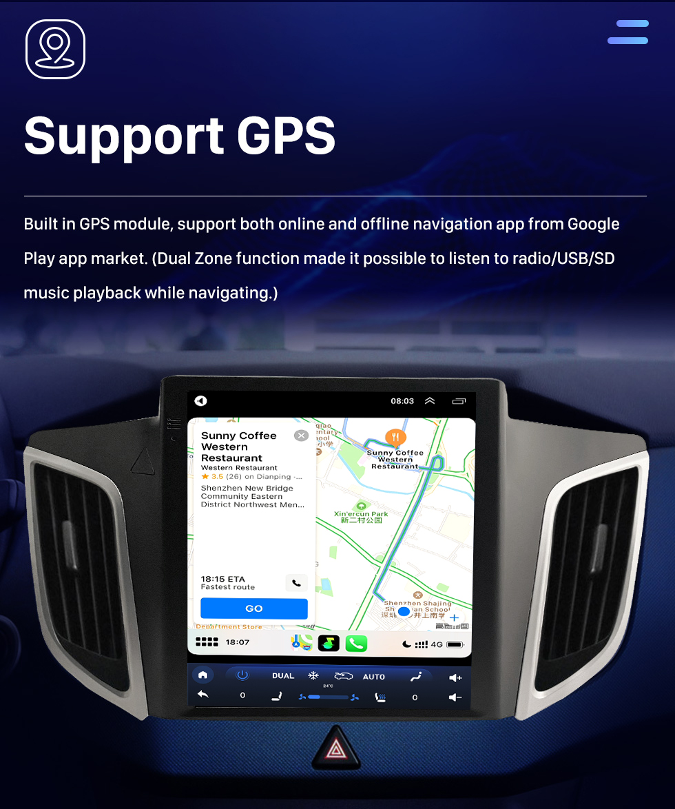 Seicane 9,7 pouces Android 10.0 HD Radio à écran tactile pour 2014 2015 Hyundai IX25 Système de navigation GPS Bluetooth Musique Wifi Prise en charge USB AUX DVR Lecteur DVD OBD2 SWC Caméra de recul