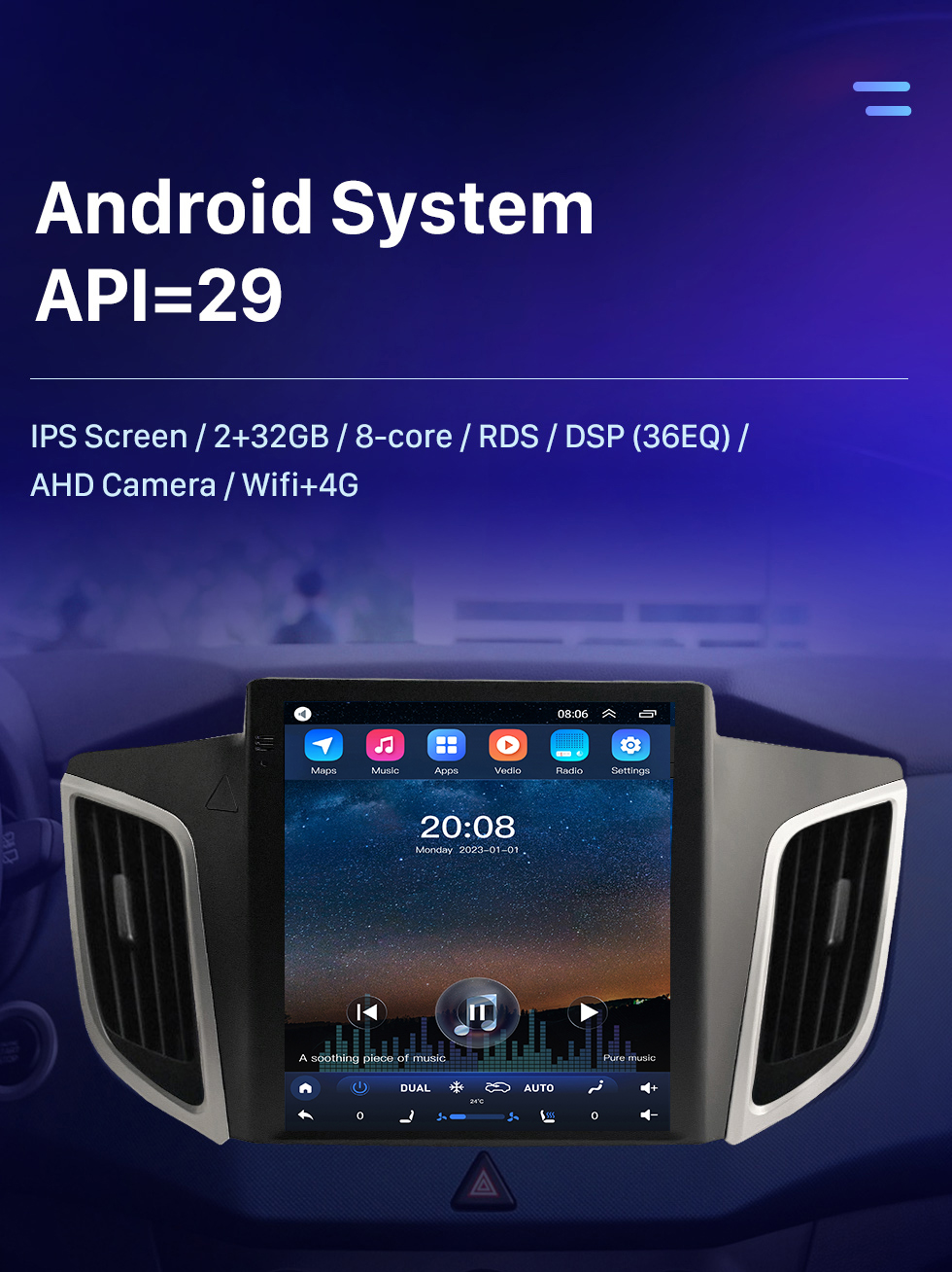 Seicane 9.7 pulgadas Android 10.0 HD Radio con pantalla táctil para 2014 2015 Hyundai IX25 Bluetooth Sistema de navegación GPS Wifi música USB AUX soporte DVR Reproductor de DVD OBD2 SWC Cámara de visión trasera