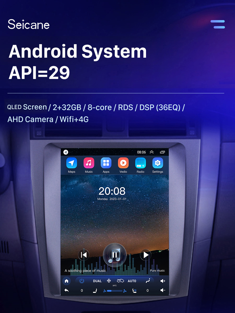 Seicane 9.7 pulgadas Android 10.0 Multimedia Autoradio GPS Sistema de navegación para 2006-2012 Toyota Corolla Pantalla táctil 4G WiFi 1080P Mirror Link OBD2