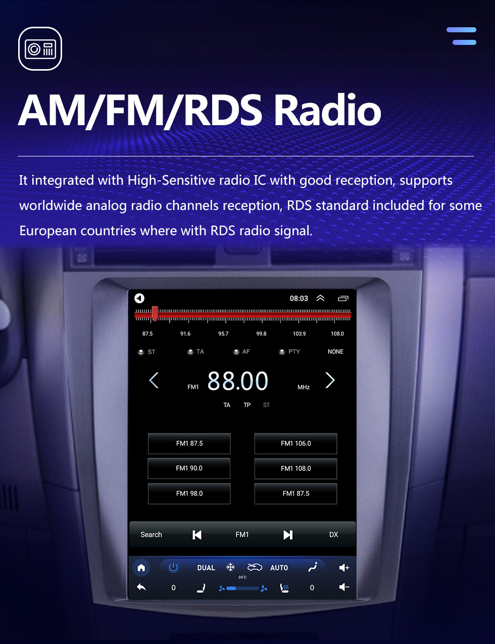 Seicane 9.7 pulgadas Android 10.0 Multimedia Autoradio GPS Sistema de navegación para 2006-2012 Toyota Corolla Pantalla táctil 4G WiFi 1080P Mirror Link OBD2