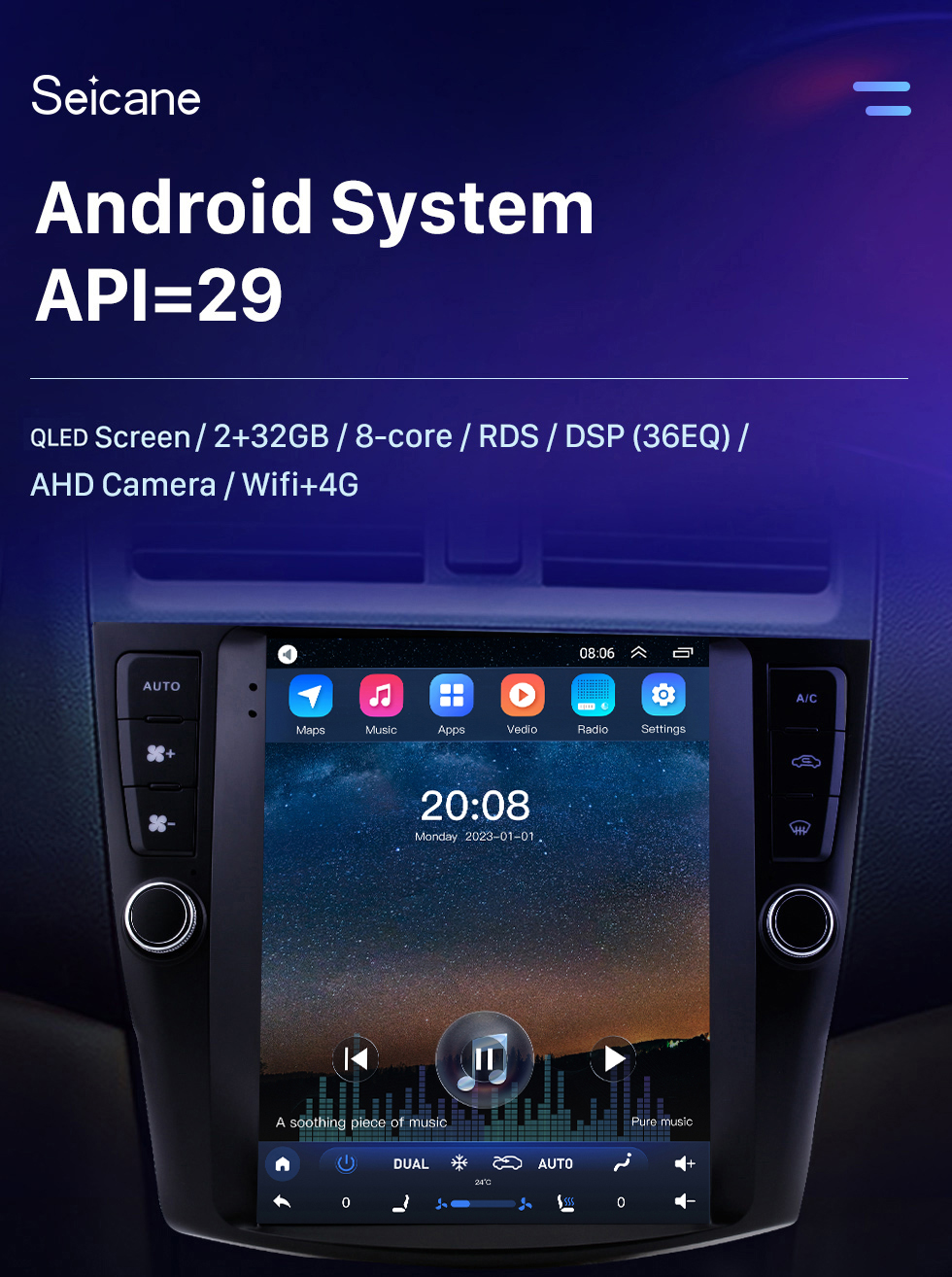 Seicane Tela sensível ao toque hd 9.7 polegadas android 10.0 aftermarket gps navegação rádio para 2003-2007 honda accord 7 com bluetooth telefone aux fm volante controle suporte dvd 1080 p vídeo obd2