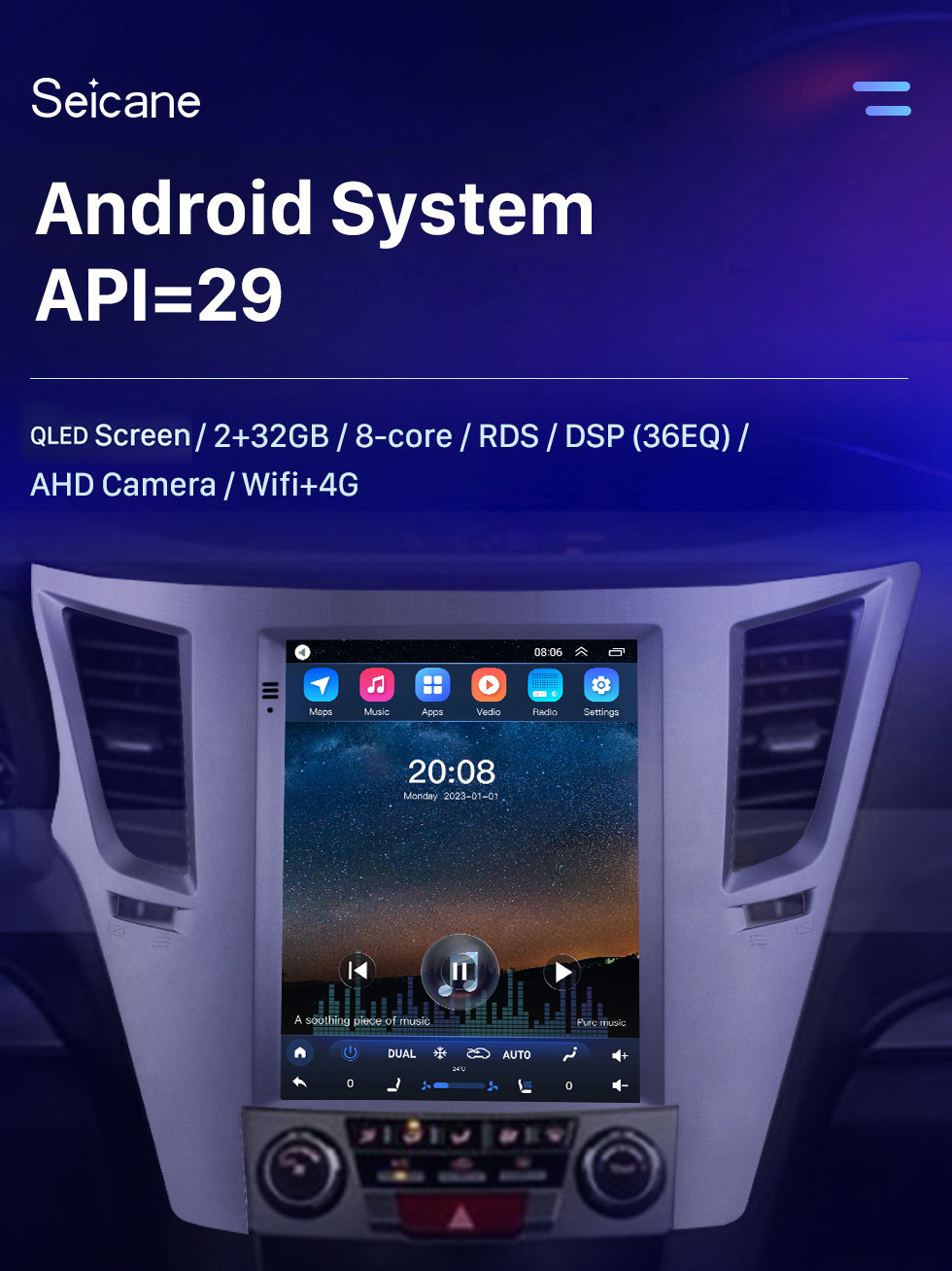 Seicane Вторичный рынок Android auto Radio Stereo для Subaru Outback LHD (2010-2014) с Carplay / Android Auto DSP Bluetooth GPS-навигация