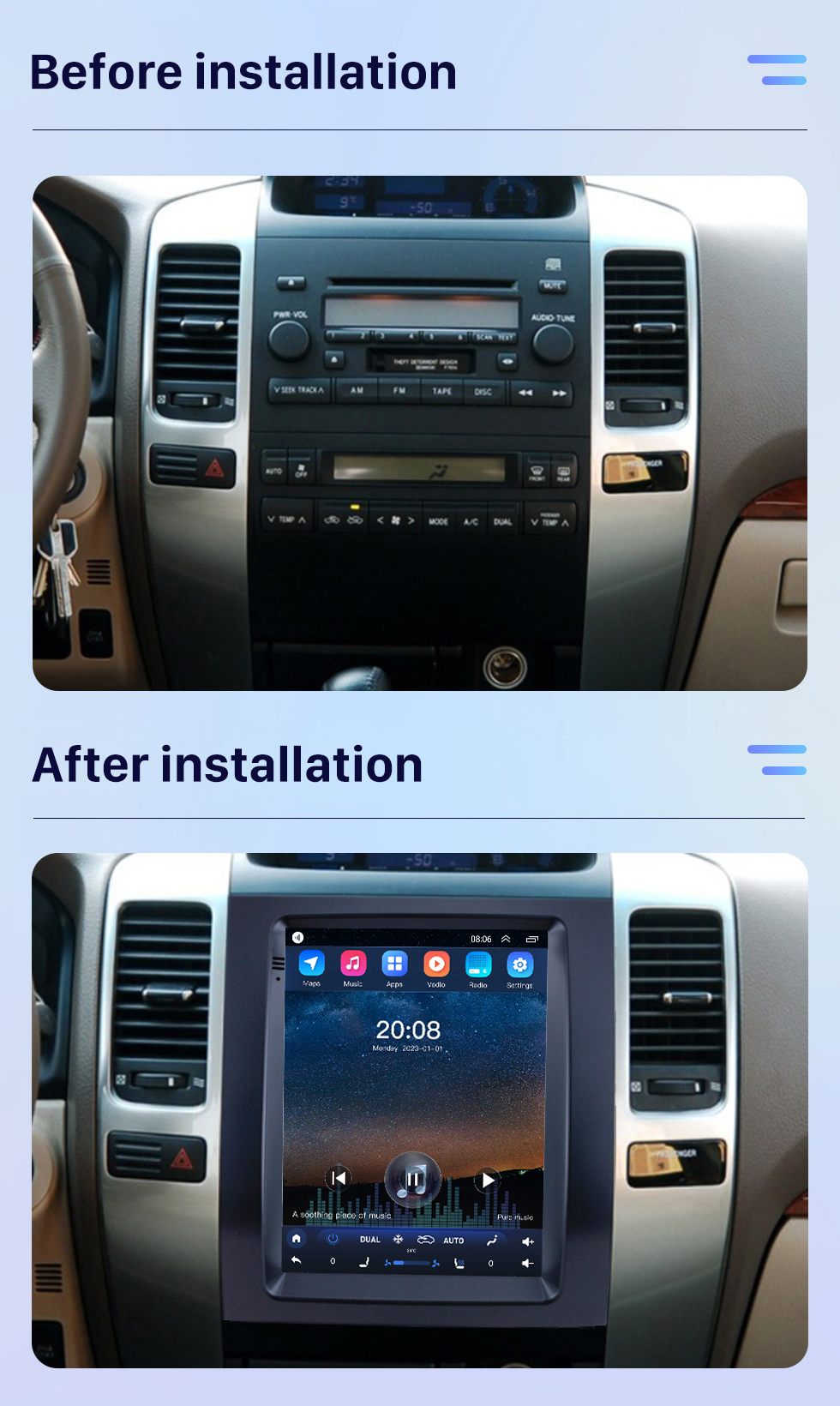 Seicane OEM Android 10.0 10,4 Zoll für 2002-2009 Toyota Prado Lexus GX470 Radio-Navigationssystem mit WIFI Bluetooth HD Touchscreen-Unterstützung 1080P Carplay