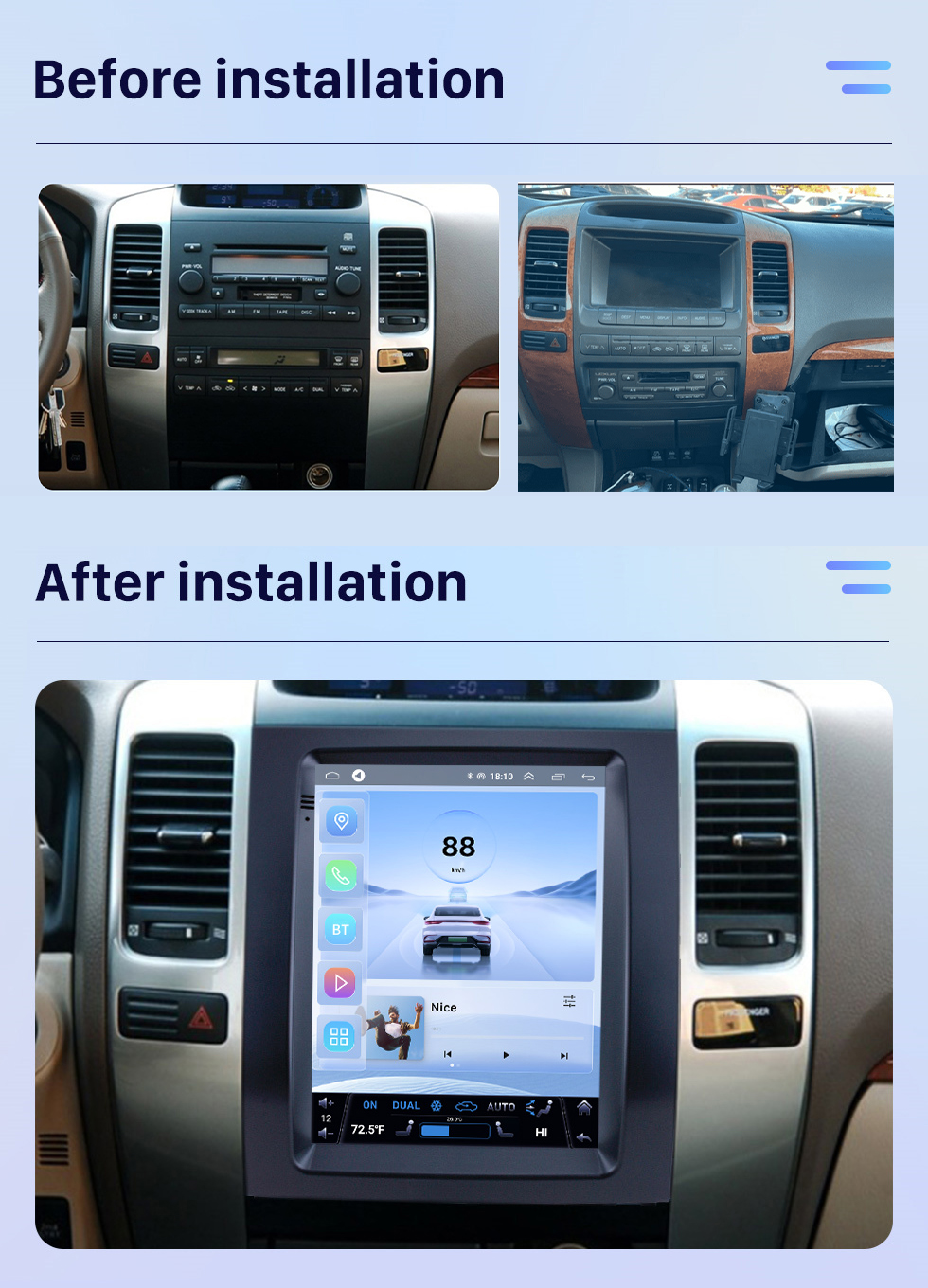 Seicane OEM Android 10.0 10,4 дюйма для 2002-2009 Toyota Prado Lexus GX470 радионавигационная система с WIFI Bluetooth HD сенсорный экран поддержка 1080P Carplay