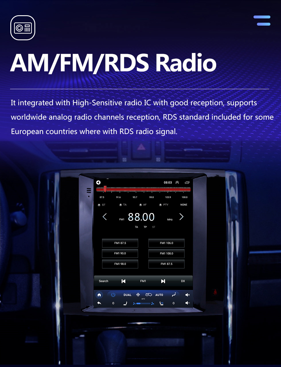 Seicane 9.7 pulgadas Android 10.0 2013 Toyota Reiz Radio de navegación GPS con pantalla táctil HD Soporte de música Bluetooth Carplay Mirror Link