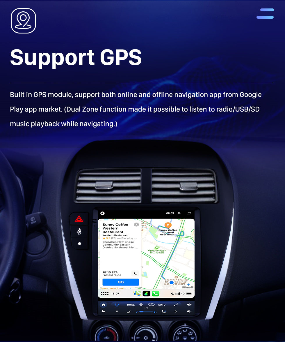 Seicane 9,7 Zoll 2013-2018 Mitsubishi ASX Android 10.0 Radio GPS Navigationssystem mit 4G WiFi Touchscreen TPMS DVR OBD II Rückfahrkamera AUX Lenkradsteuerung USB SD Bluetooth HD 1080P Video