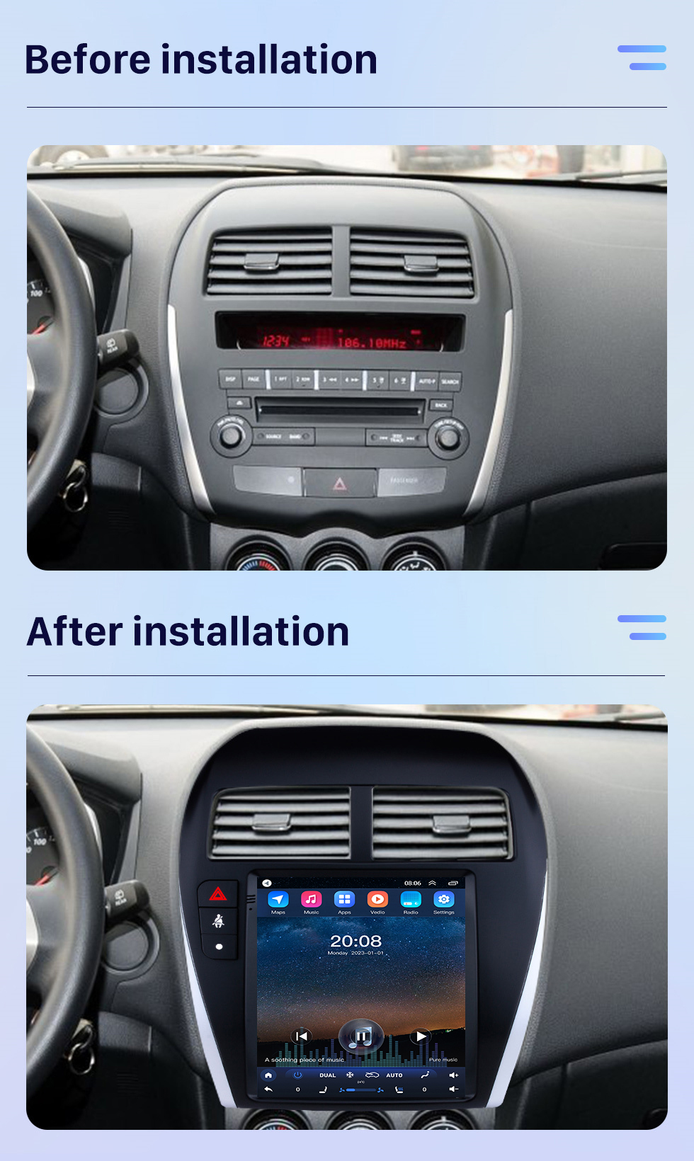 Seicane 9,7 Zoll 2013-2018 Mitsubishi ASX Android 10.0 Radio GPS Navigationssystem mit 4G WiFi Touchscreen TPMS DVR OBD II Rückfahrkamera AUX Lenkradsteuerung USB SD Bluetooth HD 1080P Video Seicane 9,7 Zoll 2013-2018 Mitsubishi ASX Android 10.0 Radio GPS Navigationssystem mit 4G WiFi Touchscreen TPMS DVR OBD II Rückfahrkamera AUX Lenkradsteuerung USB SD Bluetooth HD 1080P Video