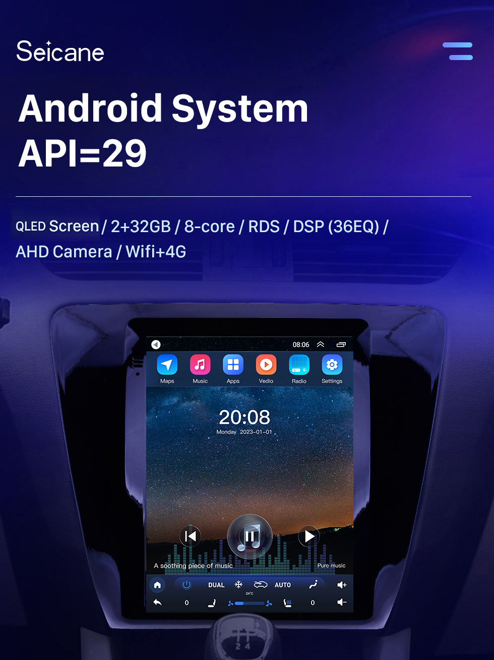 Seicane 9,7 Zoll Android 10.0 Radio GPS Navigationssystem für 2015 2016 2017 2018 Skoda Octavia mit 4G WIFI Quad-Core CPU Unterstützung Mirror Link OBD2 Lenkradsteuerung HD 1080P Video Rückfahrkamera