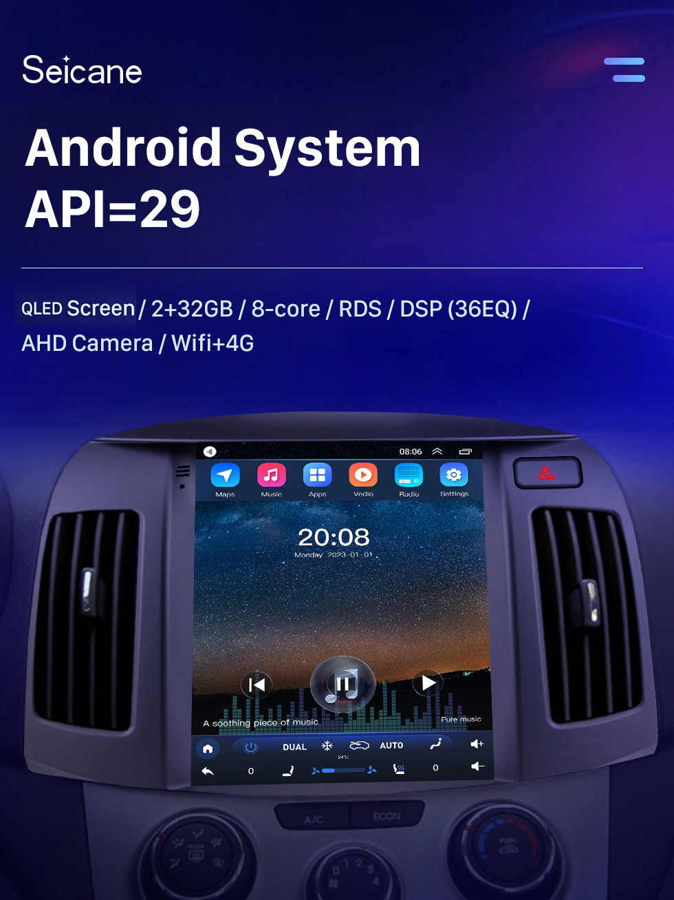 Seicane 9,7 polegadas hd touchscreen 2008 2009 2010 hyundai elantra android 10.0 rádio navegação gps com built-in carplay dsp bluetooth suporte de música 4g wifi controle de volante Seicane 9,7 polegadas hd touchscreen 2008 2009 2010 hyundai elantra android 10.0 rádio navegação gps com built-in carplay dsp bluetooth suporte de música 4g wifi controle de volante