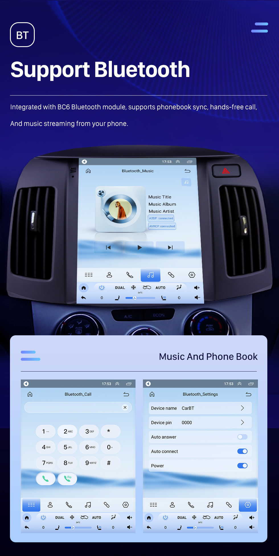 Seicane Écran tactile HD de 9,7 pouces 2008 2009 2010 Hyundai Elantra Android 10.0 Radio Navigation GPS avec Carplay DSP intégré Prise en charge de la musique Bluetooth 4G WIFI Commande au volant