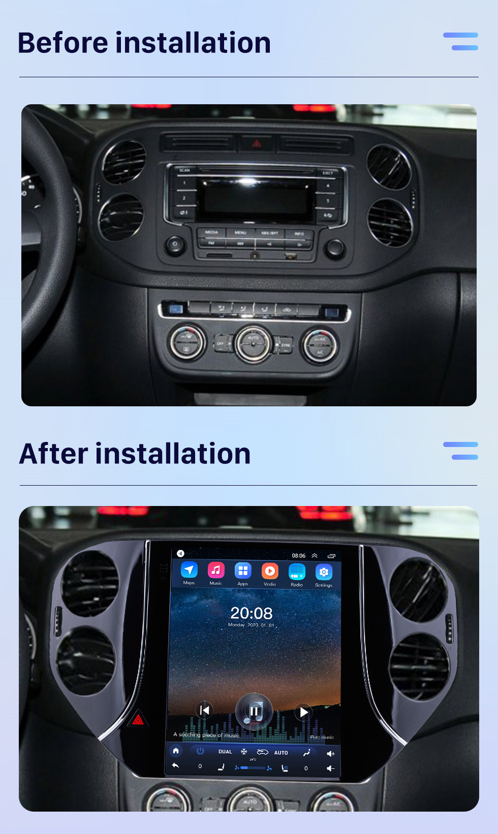 Seicane 9,7 Zoll 2010 2012 2013 2014 2015 2016 VW Volkswagen Tiguan Android 10.0 Radio HD Touchscreen GPS Bluetooth Auto Navi System 4G WiFi Spiegelverbindung OBD2 Rückfahrkamera