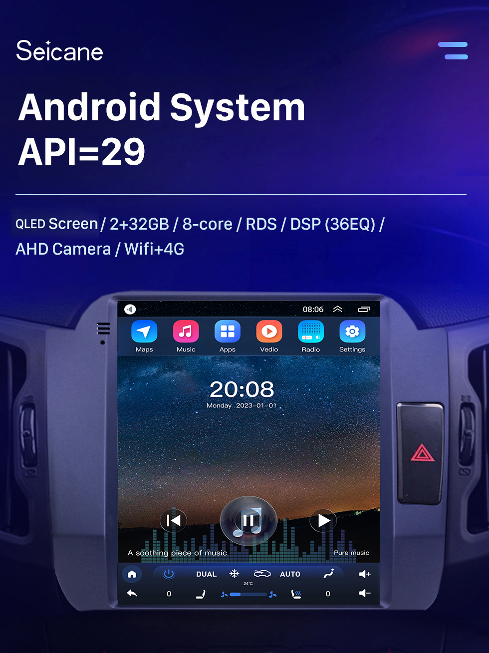 Seicane OEM 9,7 pouces Autoradio GPS HD Écran tactile Android 10.0 Stéréo pour 2011-2017 KIA Sportage R Système de navigation RHD Bluetooth Wifi Mirror Link Prise en charge USB Lecteur DVD Carplay 4G