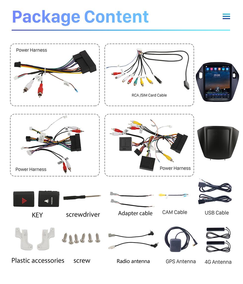 Seicane 2010 2011 2012 2013 2014 2015 Hyundai Tucson IX35 HD Pantalla táctil 9.7 pulgadas Android 10.0 Coche Estéreo Navegación GPS Radio Teléfono Bluetooth Música Wifi compatible DVR OBD2 Cámara de visión trasera SWC DVD 4G